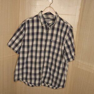Carhartt Mens Relaxed Fit Blue Cream Short Sleeve Button Down 2XL